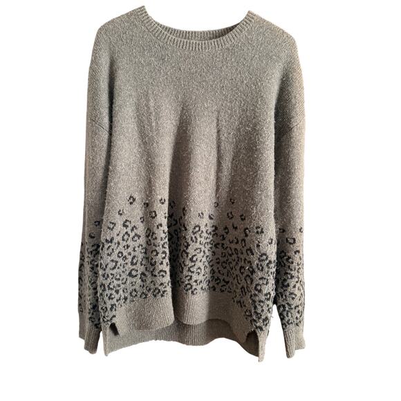 ALLSAINTS | Tredan Wool/Cotton/Alpaca Blend Oversized Gray Leopard Sweater Large - Picture 1 of 5